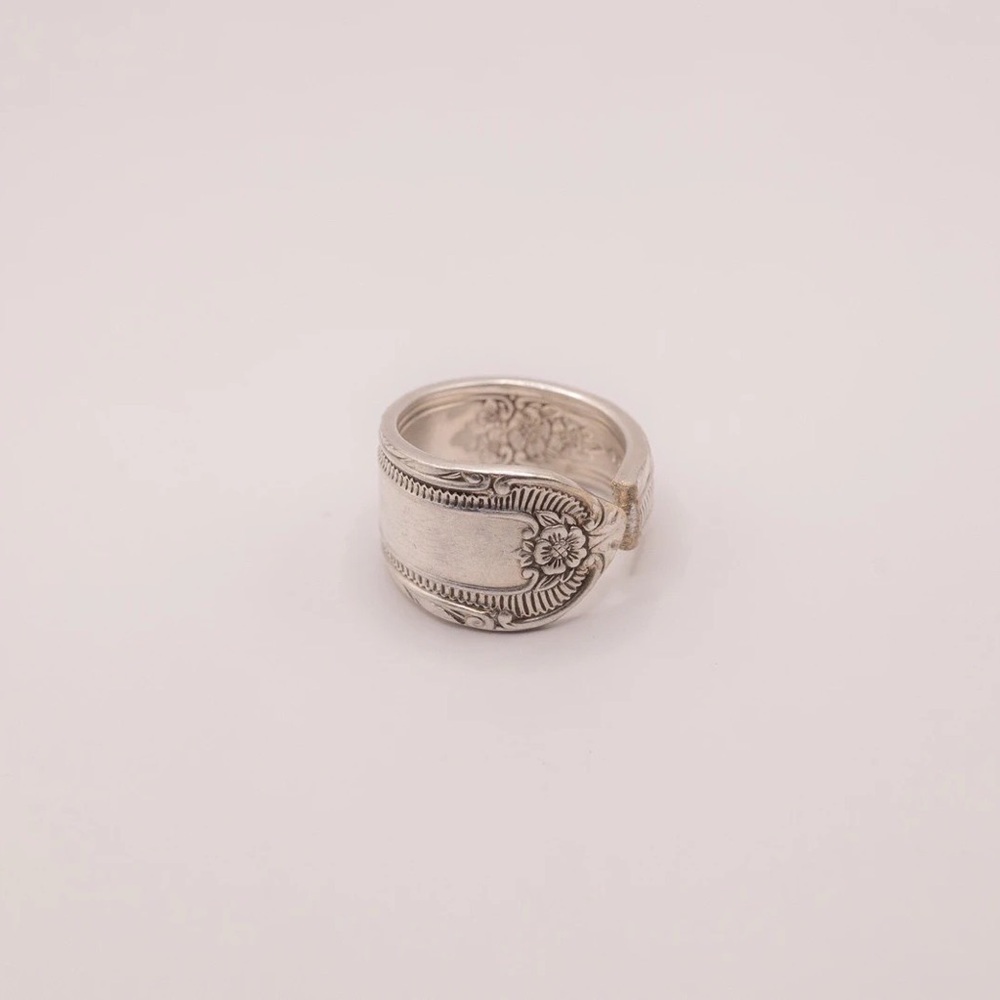 Floral silver plated spoon ring